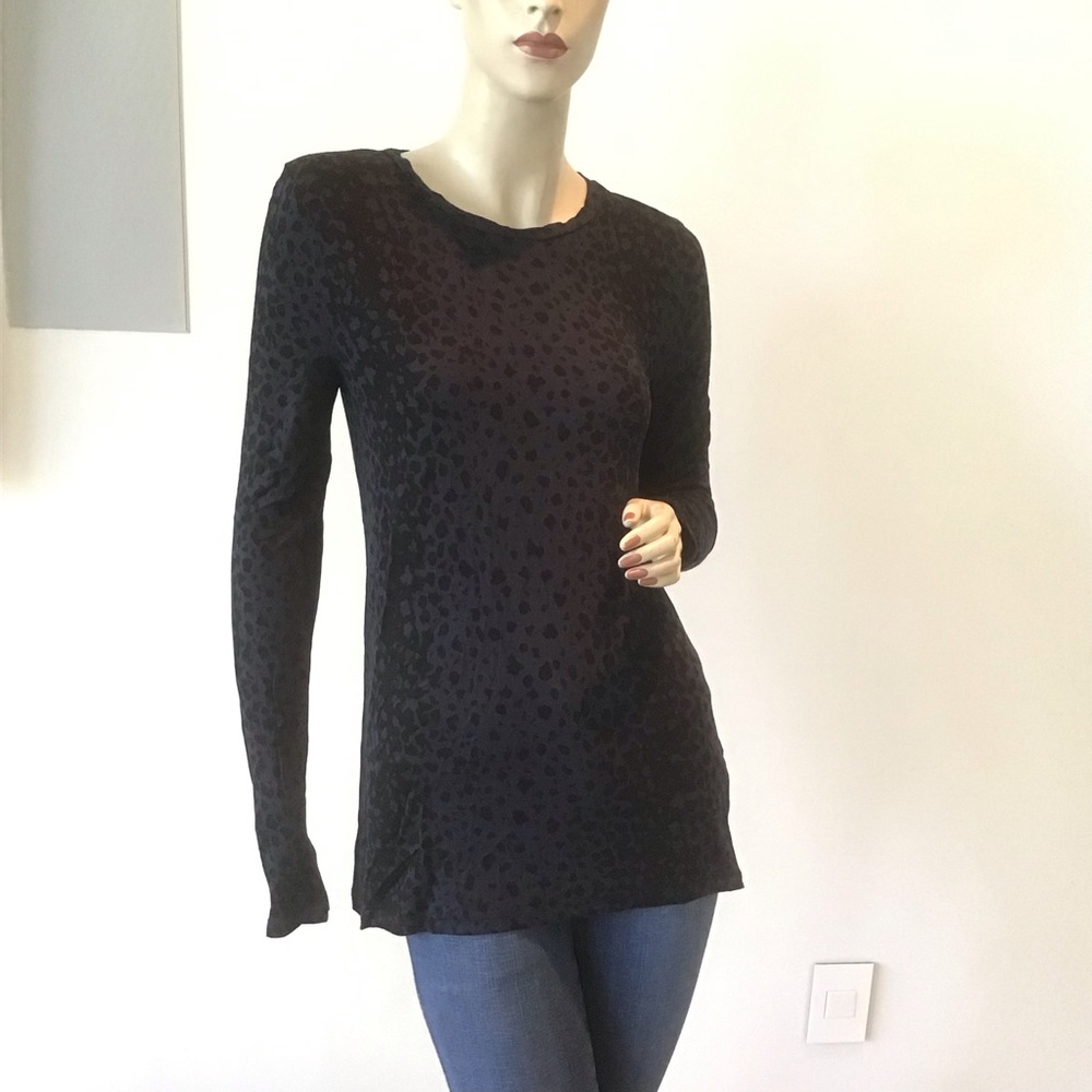 Vince Navy Blue Black Leopard Print Longsleeve Shirt Tunic‎ Top S 4 6